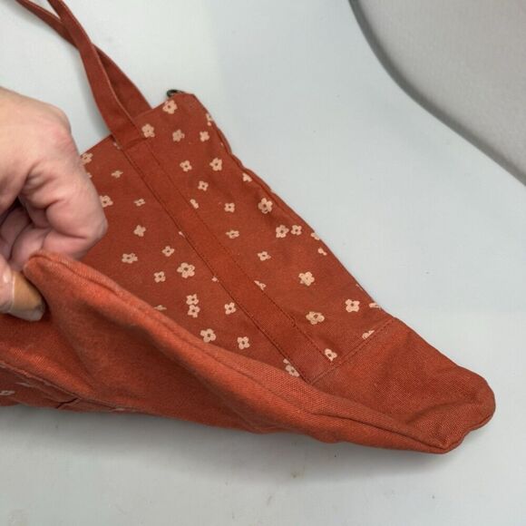 Typo Floral Canvas Tote Bag Rust Orange Adjustable Strap 16.5x13x1 EUC - Picture 10 of 16